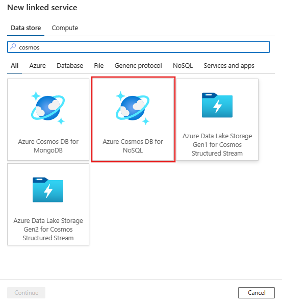 Select Azure Cosmos DB for NoSQL connector.