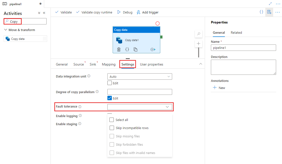 Fault tolerance of copy activity - Azure Data Factory & Azure Synapse |  Microsoft Learn