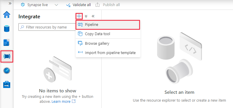 Shows a screenshot of how to create an empty pipeline directly.