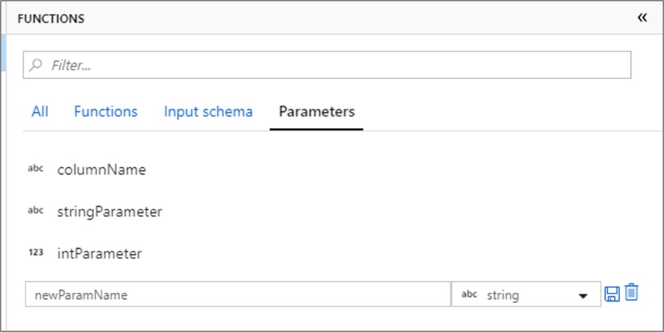Screenshot shows the parameters in the Parameters tab with new parameters added.