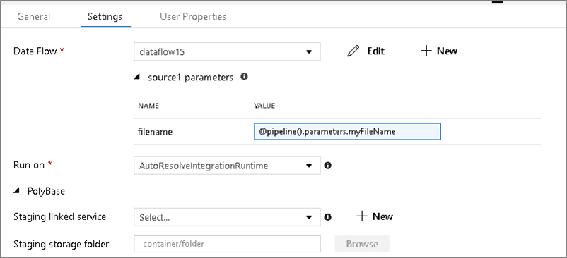 Execute Data Flow Parameters