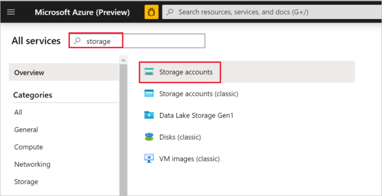 Storage account search