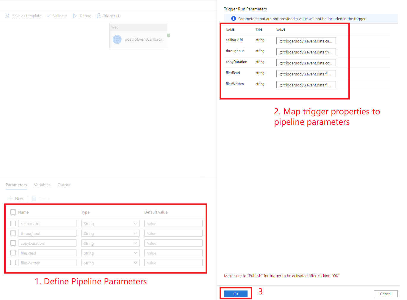 Screenshot of pipeline parameters settings.