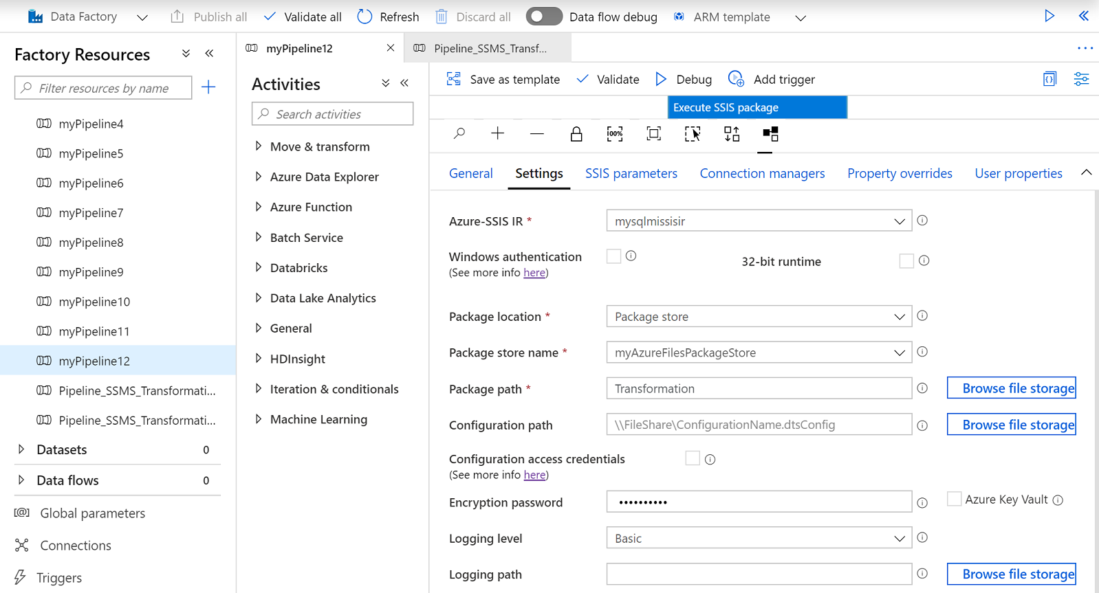 Set properties on the Settings tab - Package store