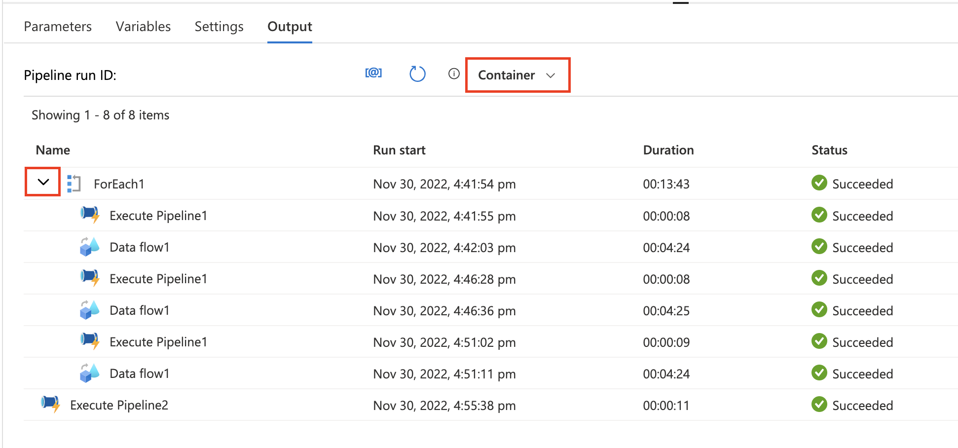 Screenshot of the container monitoring view.