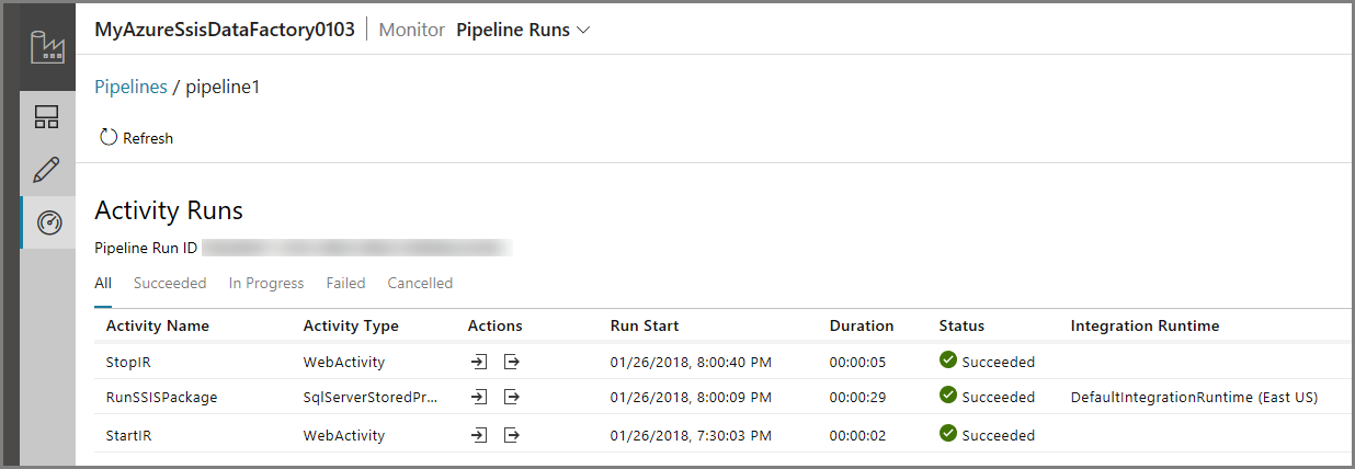 Screenshot that shows activity runs.