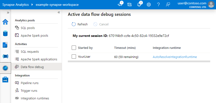 View data flow debug sessions