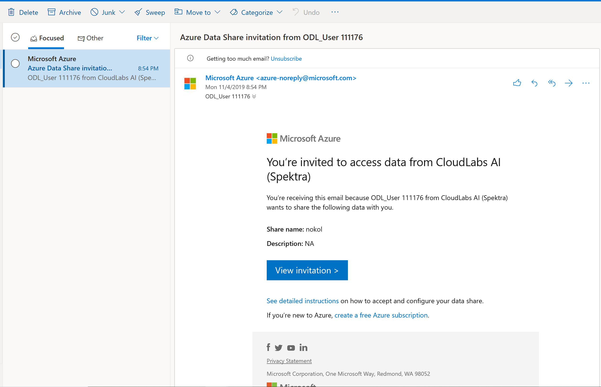 Screenshot from Outlook of an Email invitation.