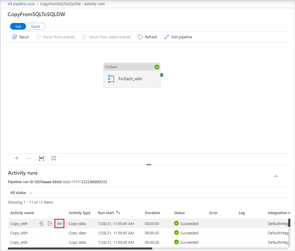 Monitor activity run details first