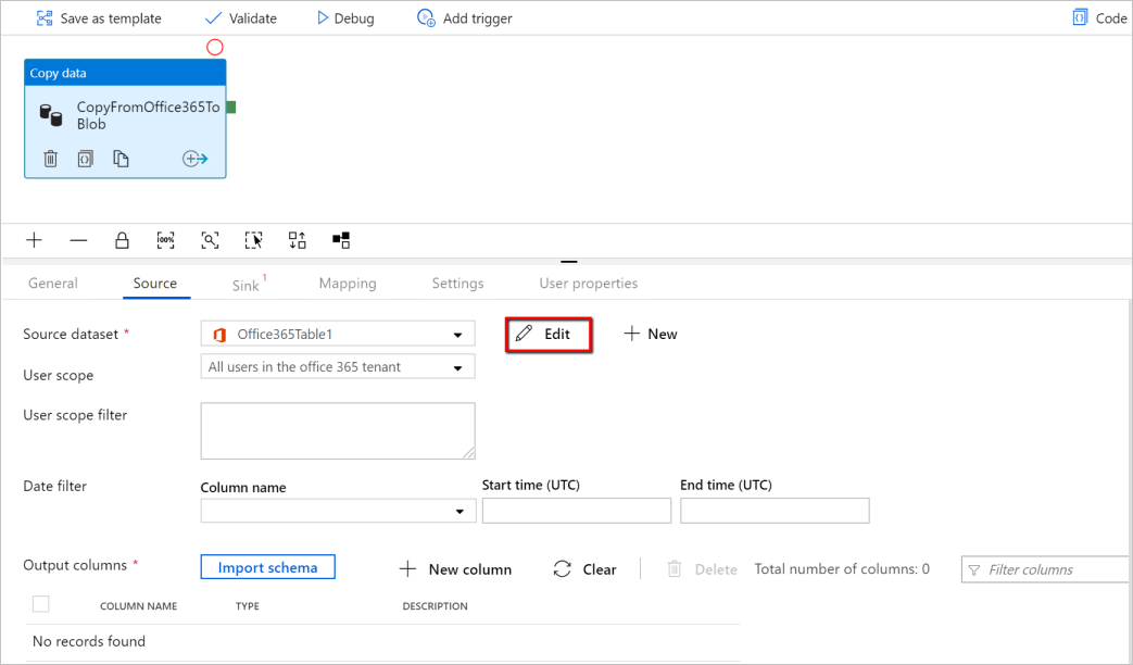 Config Microsoft 365 (Office 365) dataset general.