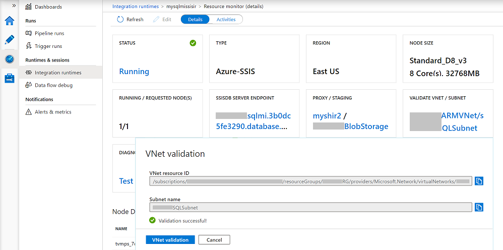 Monitor your Azure-SSIS IR - VALIDATE tile