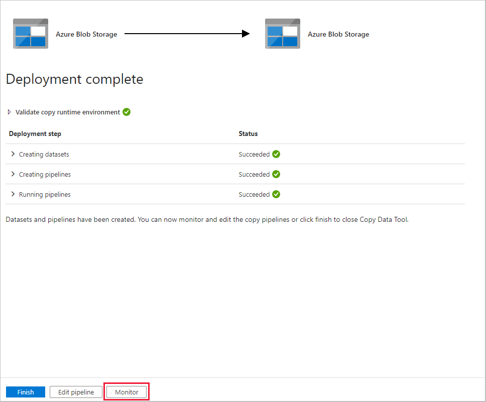 Screenshot that shows the Deployment complete page.