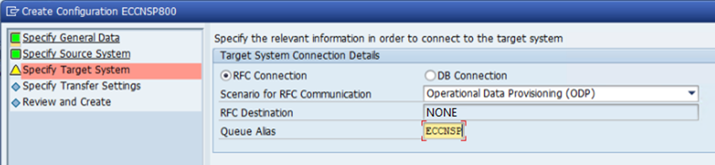 Screenshot of the SAP SLT configuration dialog.
