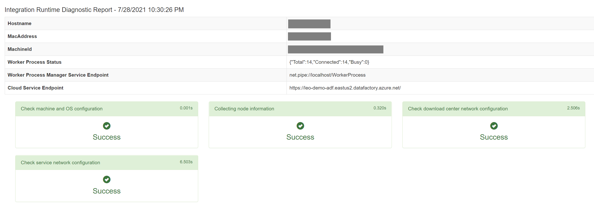 Screenshot that shows the diagnostic result report.