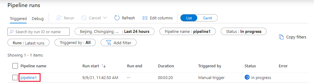 Screenshot showing how to monitor the pipeline.