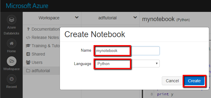 Screenshot showing how to set the properties of the new notebook.
