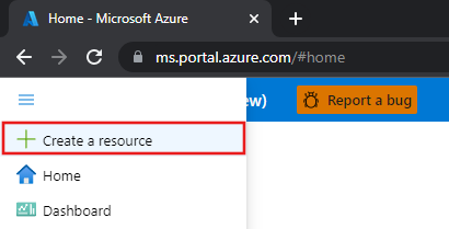 Shows a screenshot of the &quot;Create a resource&quot; button in the Azure portal.