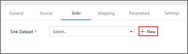 Shows a screenshot of the new sink dataset button