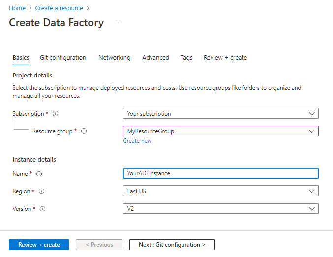 New data factory page