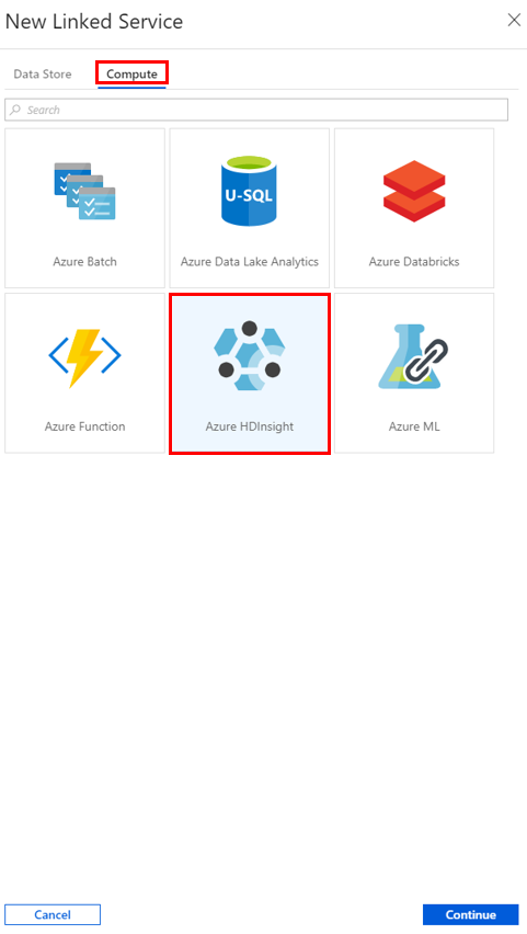 Selecting the &quot;Azure HDInsight&quot; tile