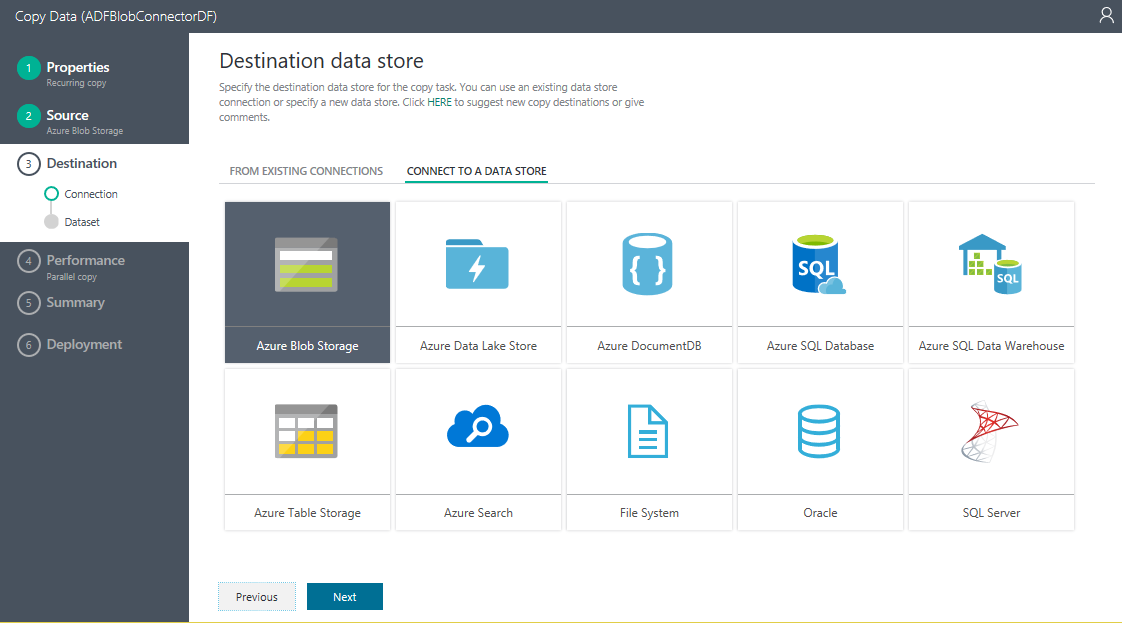 Copy Tool - select destination data store