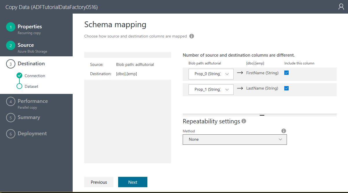 Copy Tool - schema mapping