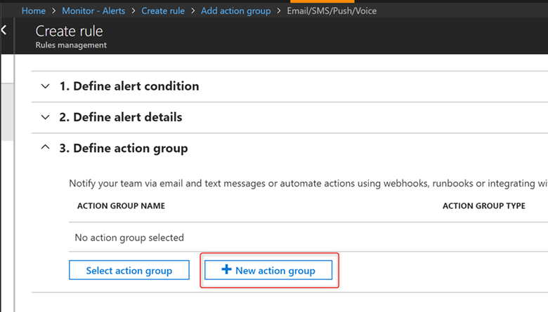 Define the Action Group - create a new Action group