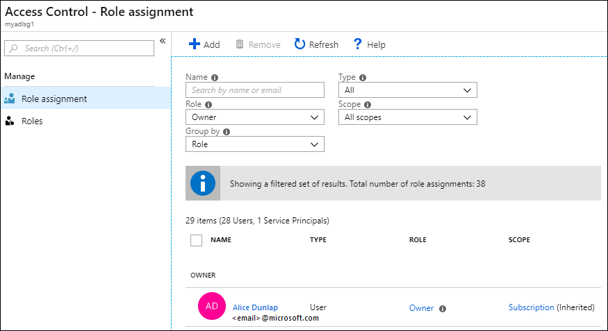 Assign security group to Azure Data Lake Storage Gen1 account
