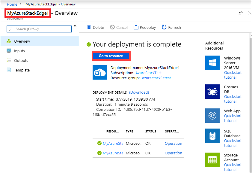 Go to the Azure Stack Edge resource