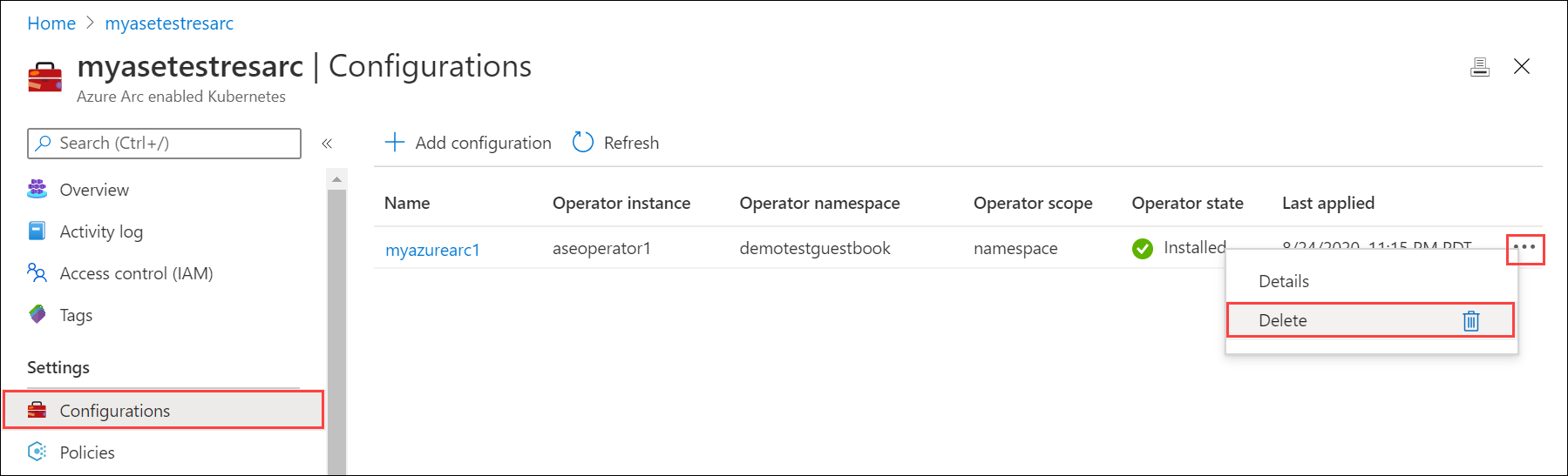 Delete configuration