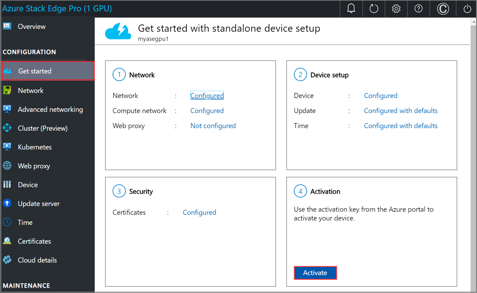 Tutorial to activate Azure Stack Edge Pro device with GPU in Azure portal |  Microsoft Learn