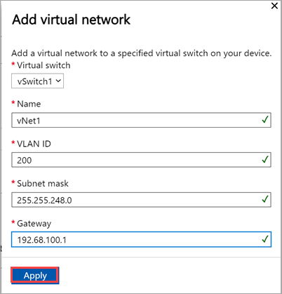 Screenshot of how to add virtual network in "Advanced networking" page in local UI for two node.