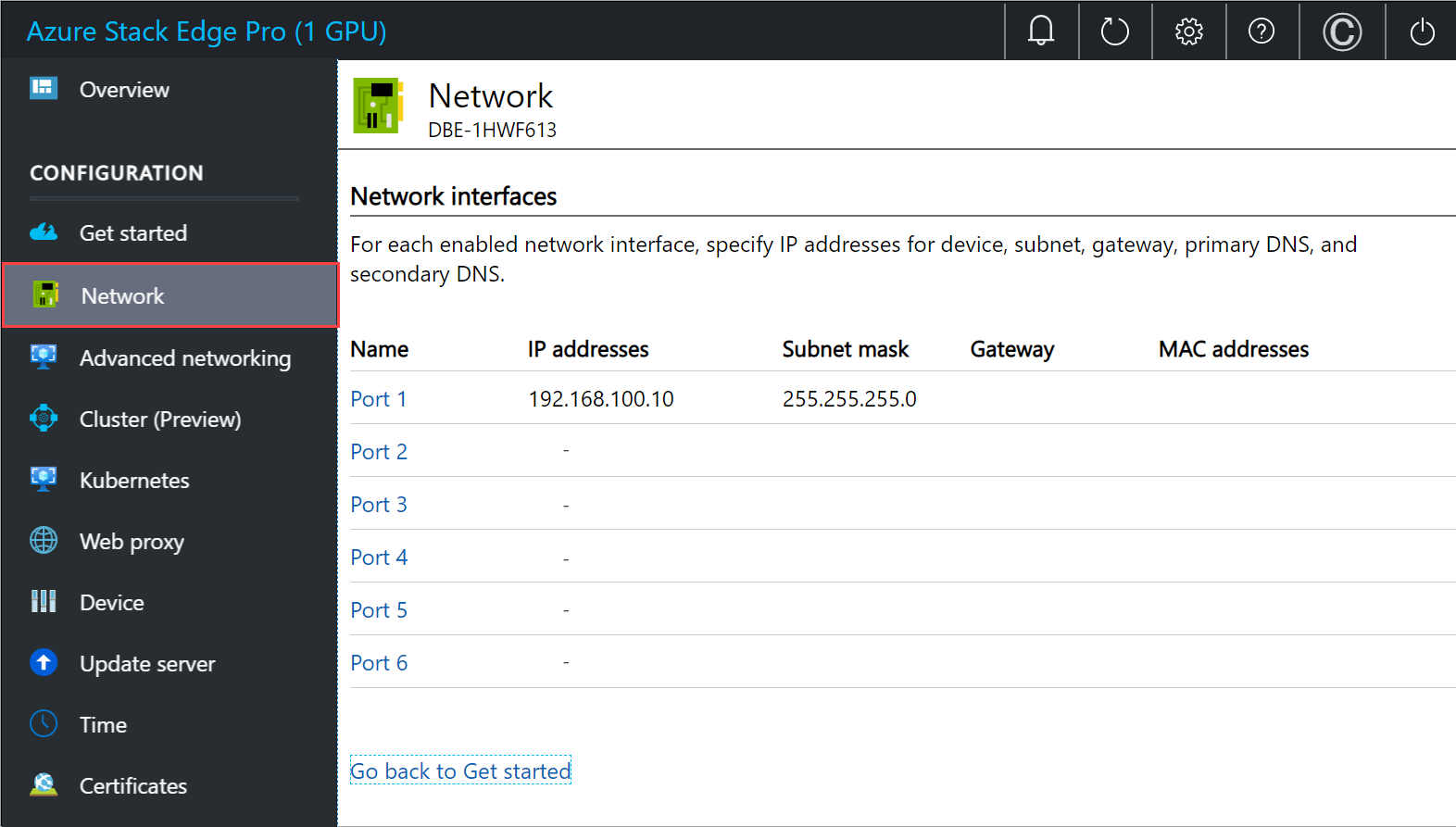 Screenshot of local web UI "Network" page for one node.