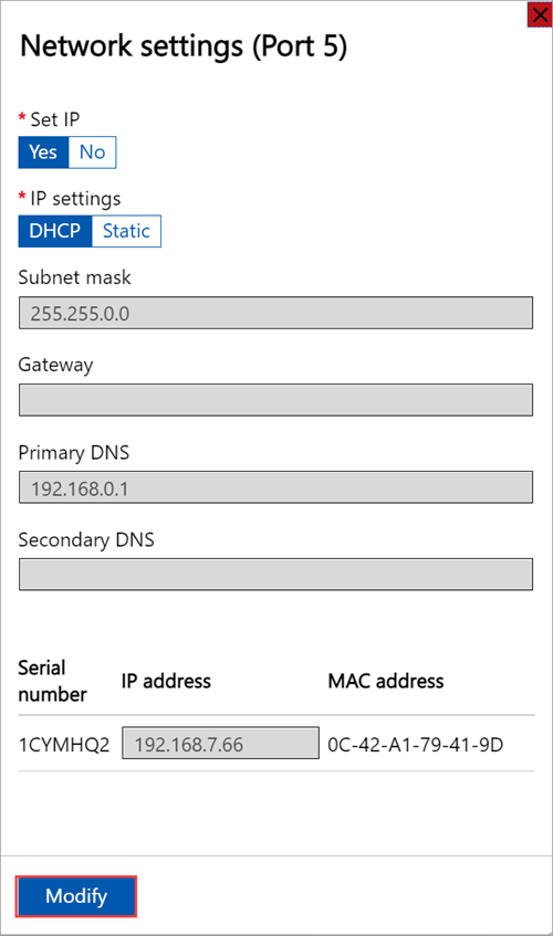 Screenshot of local web UI "Port 3 Network settings" for one node.