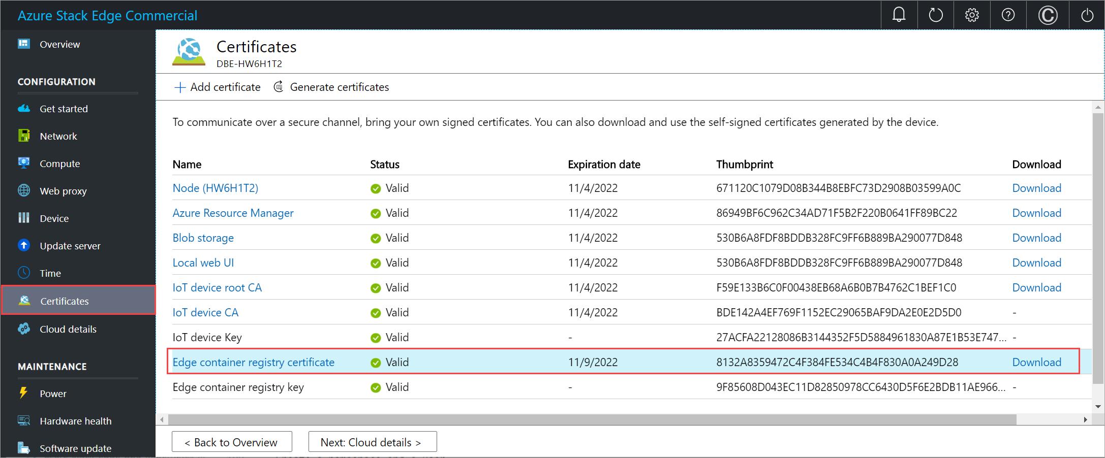 Download Edge container registry endpoint certificate