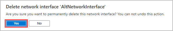Screenshot of the notification asking you to confirm you want to delete a selected network interface.