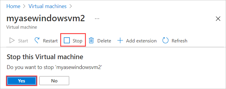 Screenshot showing the confirmation prompt to stop a virtual machine in Azure Stack Edge.