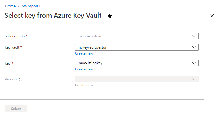 Select key from Azure Key Vault