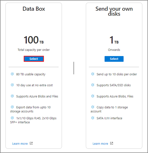 Select Data Box capacity