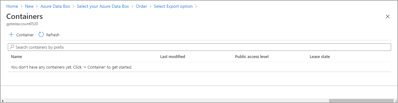 Select Export option, Containers