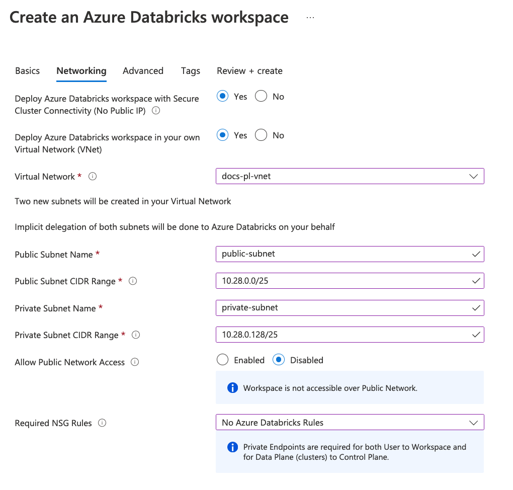 Azure portal UI for the workspace.