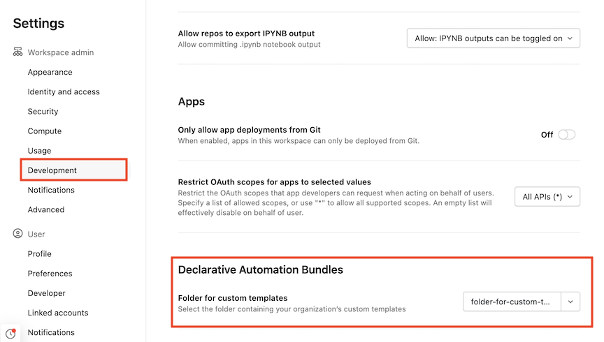 Select a custom bundle template folder