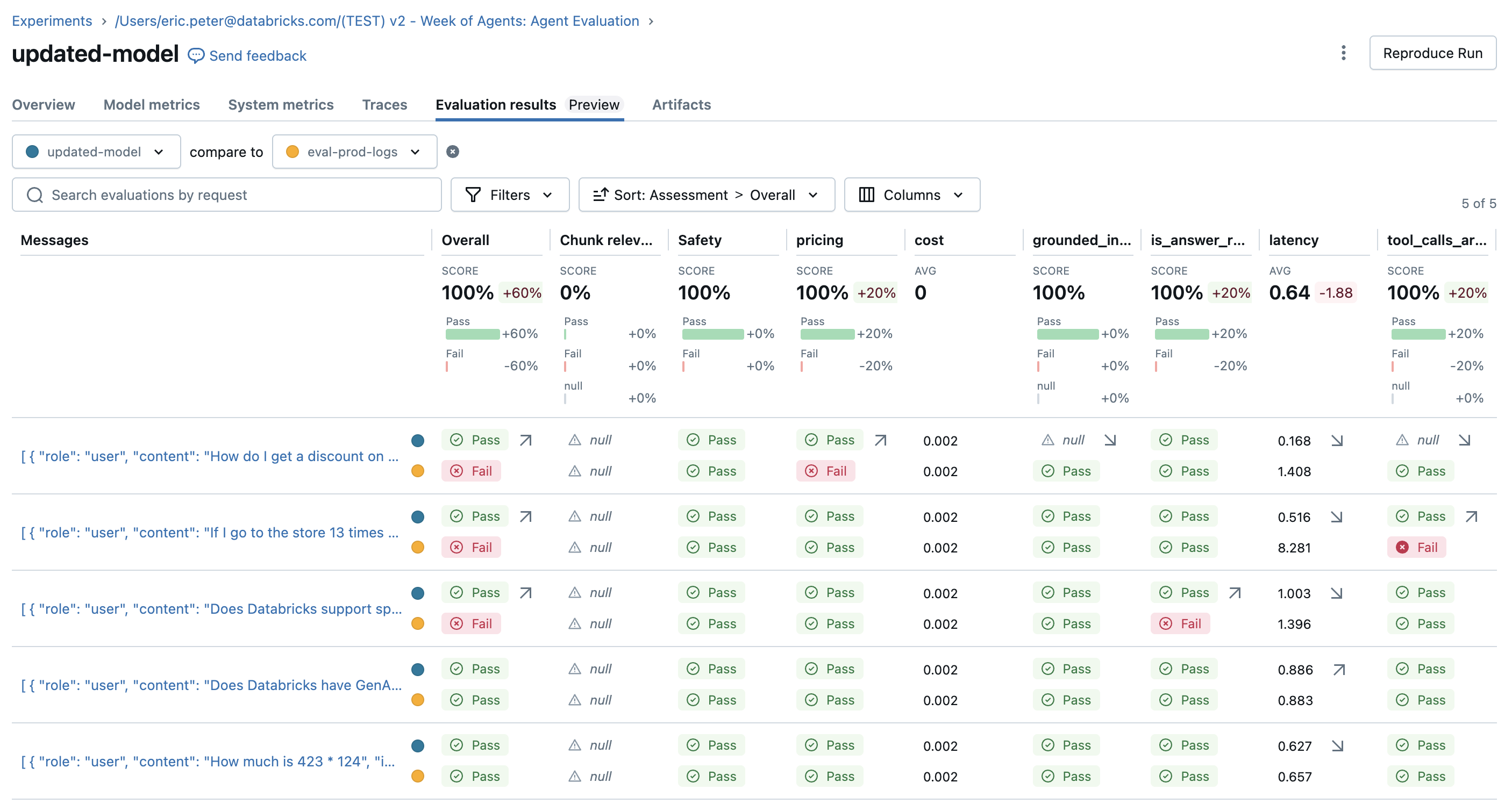 Compare results UI