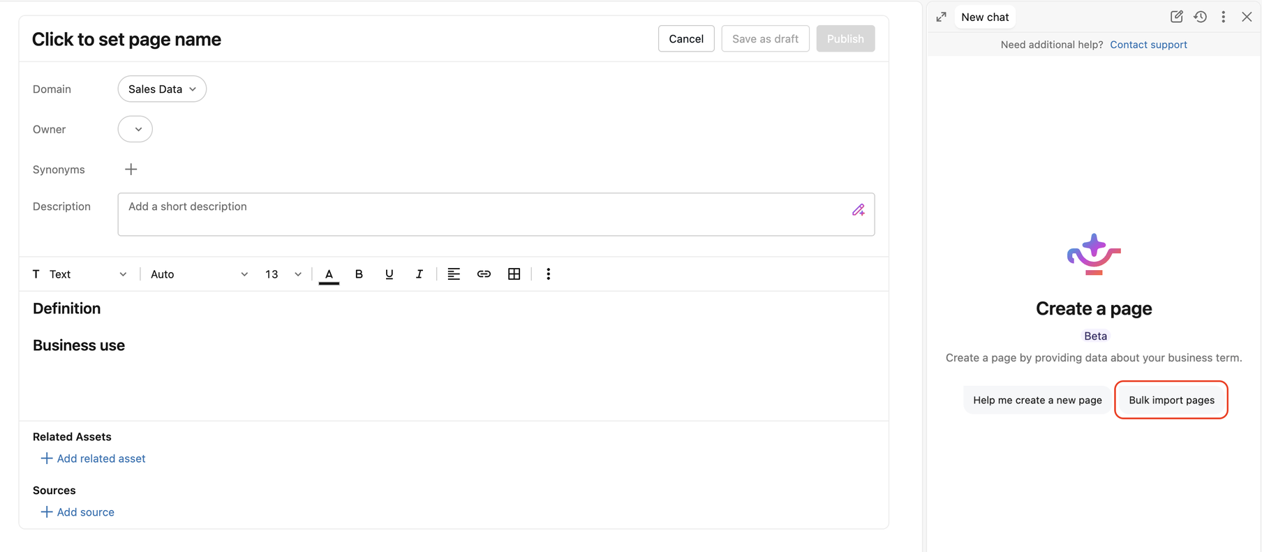 How to access the Bulk import pages feature from Genie