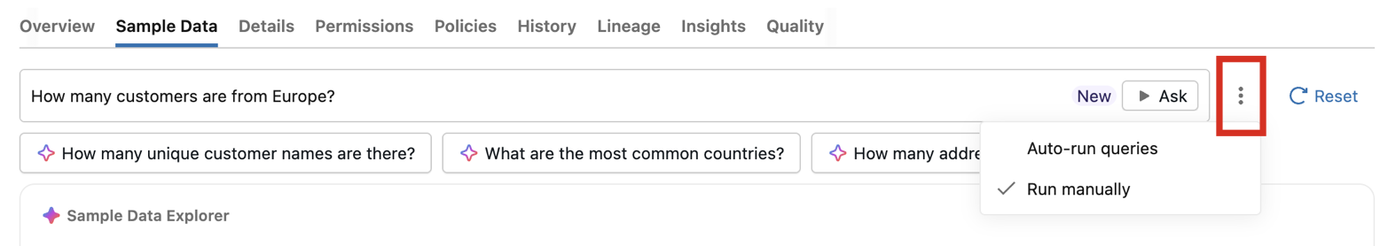 Configure auto-run queries for Sample Data Explorer
