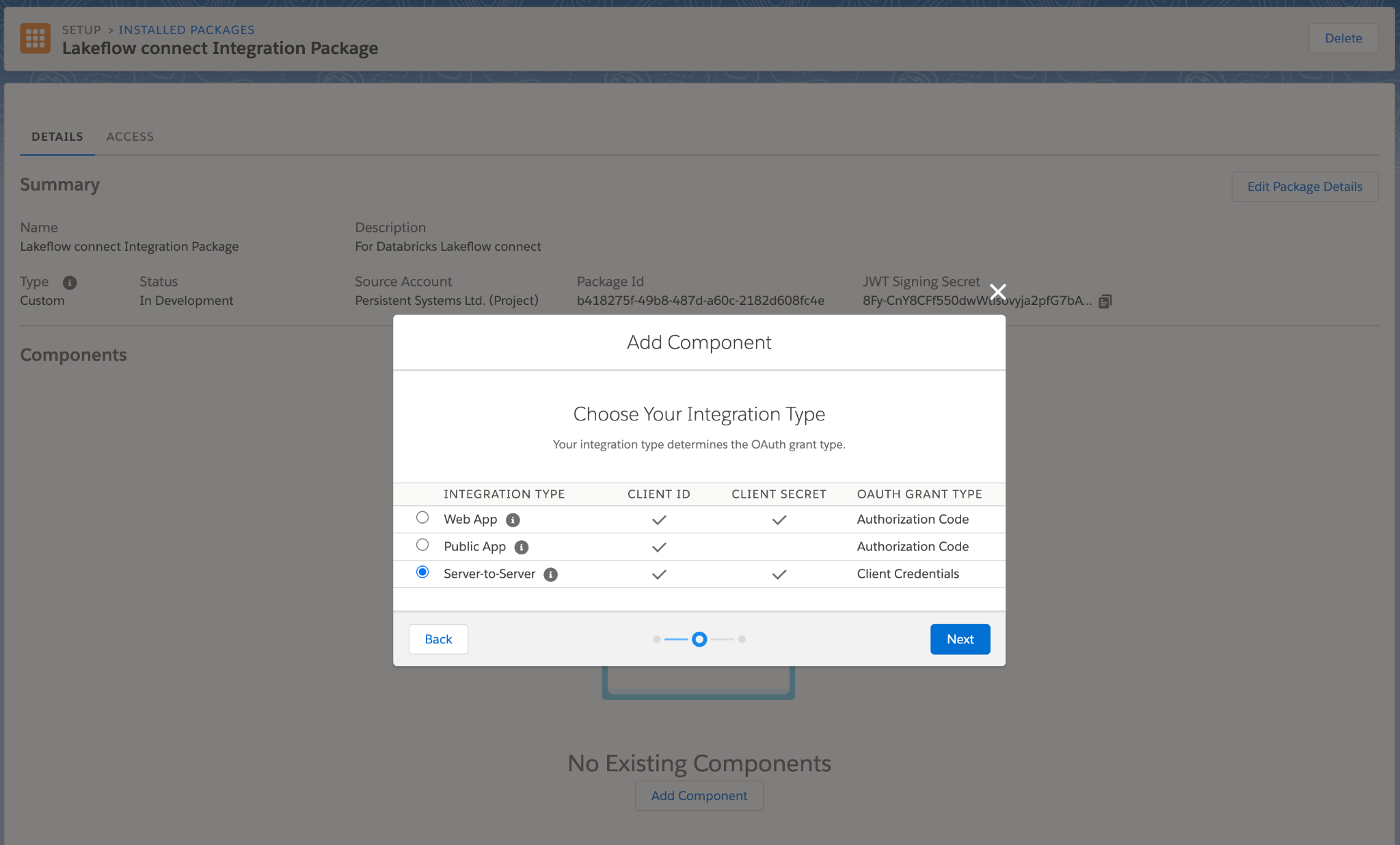 Choose Your Integration Type dialog with Server-to-Server selected