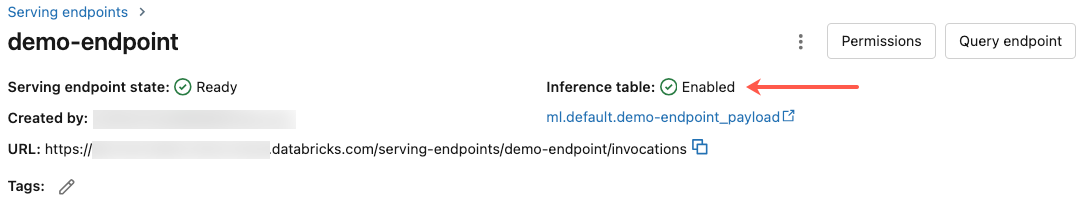 link to inference table name on endpoint page