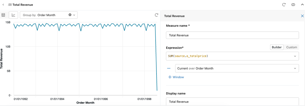 Preview a measure in the metric view UI.