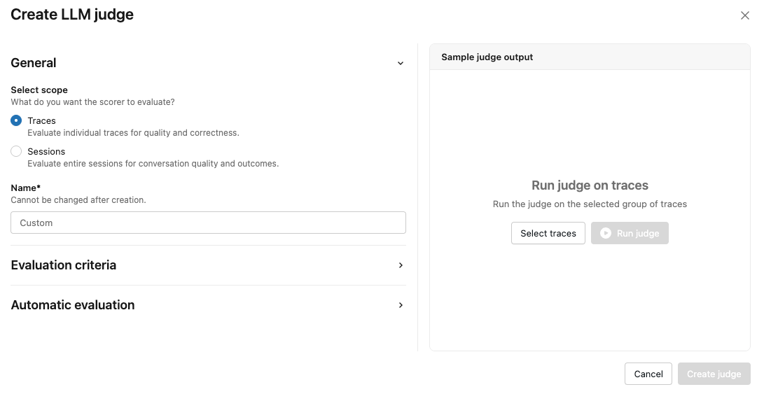 Create LLM judge form.