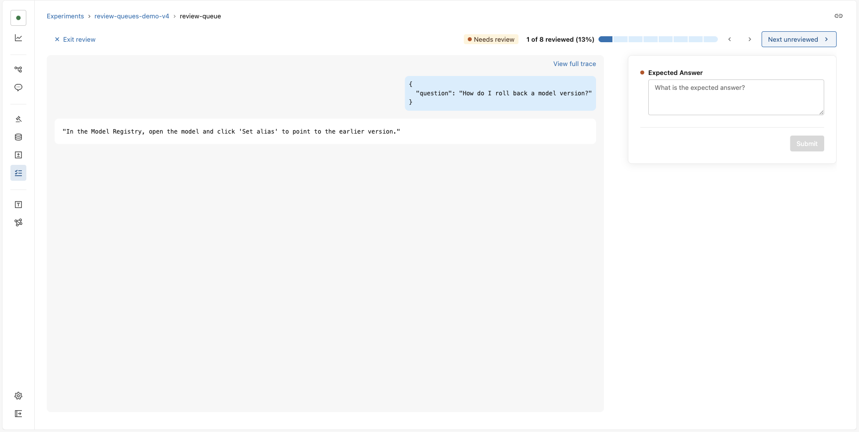 Focused review experience